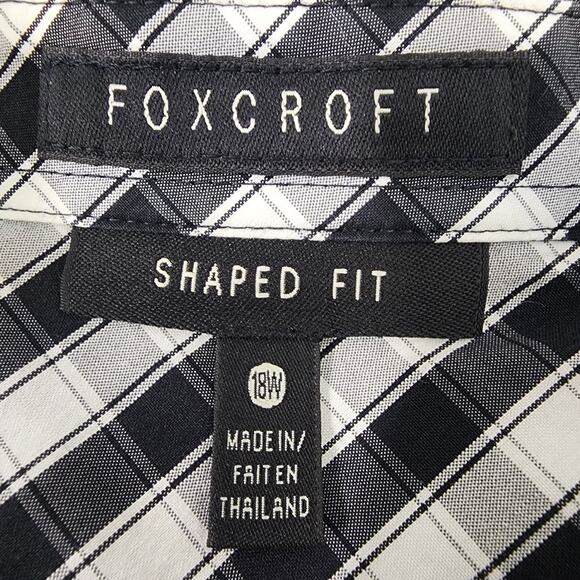 Foxcroft Shirt Shaped Fit Women 18W Button Black White Gingham 3/4 Sleeve Pocket - Picture 8 of 10